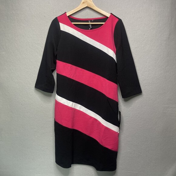 Zoë+Phoebe Dresses & Skirts - Zoë+Phoebe Womens Diagonal Stripe Colorblock Dress Black & Pink L XL